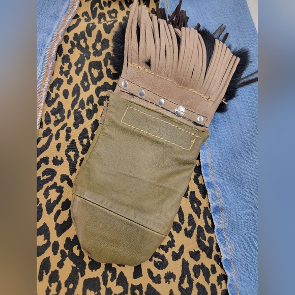 Southwest Native Fringed Leather Clip Pouch Mini Bag Handmade - Picture 4 of 9